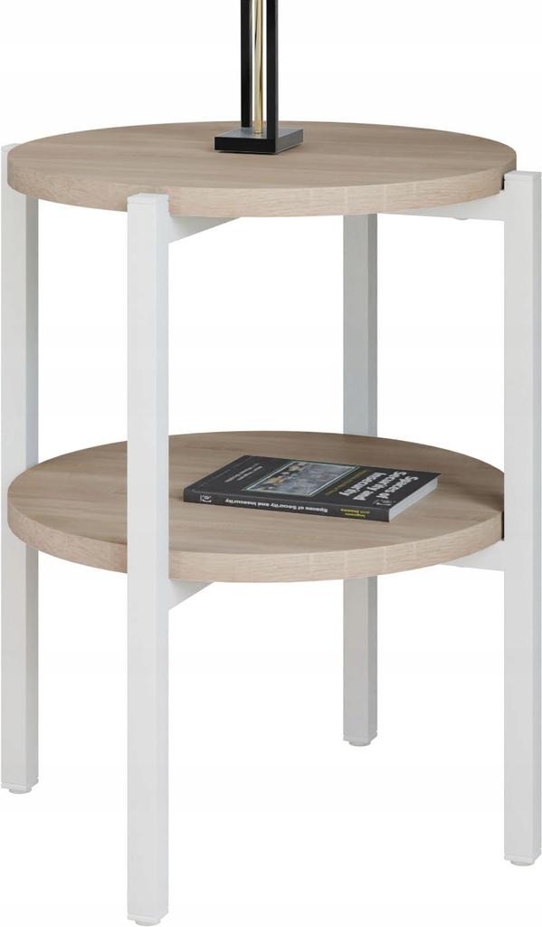 Stolik Nocny Okrągły Loft Z Półką 35X35X46 Cm Metalowy Biały