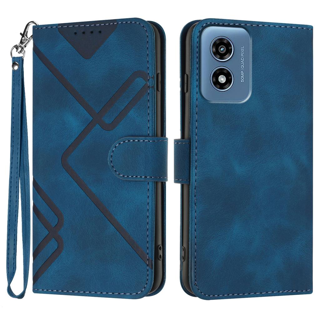 For Motorola Moto G Play (2024) 4G Wallet Case Line Imprinted PU Leather Phone Cover with Strap