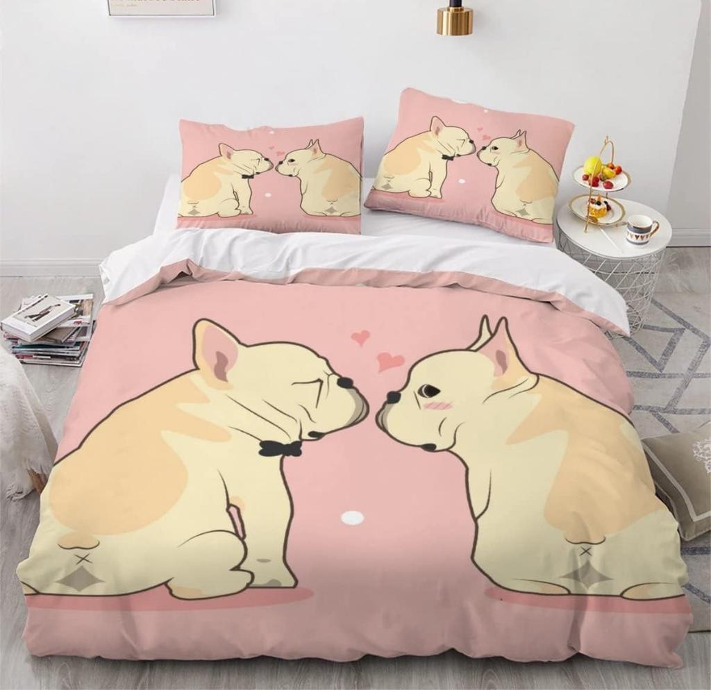 French Bulldog Duvet Cover Set Cute Animal Pattern Bed Set 3D Print Pet Dog Bedding Set for Children Boys Girls Adults 3-Piece