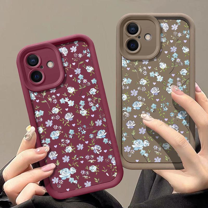 Синий матовый чехол для телефона с цветочным узором для iPhone 16 Pro Max 15 Pro 14 13 12 11 XS XR 8 7 защита линз TPU противоударный мягкий силиконовый бампер чехол