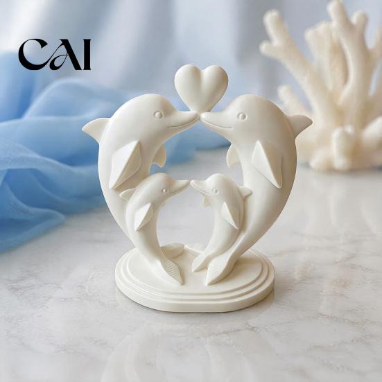 Warm Atmosphere Home Decorations 3D Printed Dolphin Family of Four Ornament with Heart Design, Minimalist Decorative Tabletop Accents for Office