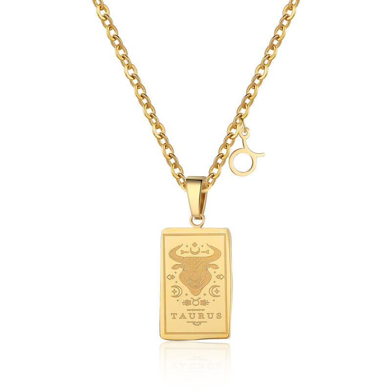 Ожерелье из нержавеющей стали «Двенадцать созвездий Таро» Стильное и простое ожерелье из титановой стали с квадратным ретро-брендом