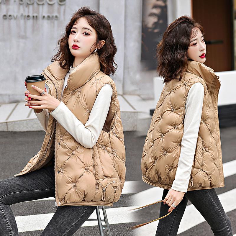 Осень-зима, однотонная утепленная верхняя одежда с хлопковой подкладкой, воротник-стойка, теплая куртка без рукавов, пальто, жилет для женщин