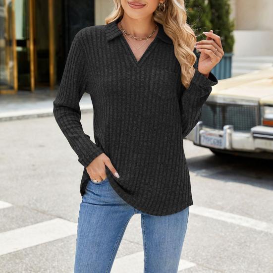 Вязаный свитер с v-образным вырезом и отложным воротником, длинными рукавами, осень-зима, однотонный тонкий свитер, джемпер, женская одежда