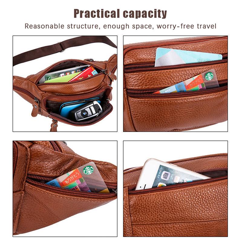 Большая вместимость водонепроницаемая мужская поясная сумка из натуральной кожи из коровьей кожи на молнии для рабочих площадок, путешествий, отдыха, телефона