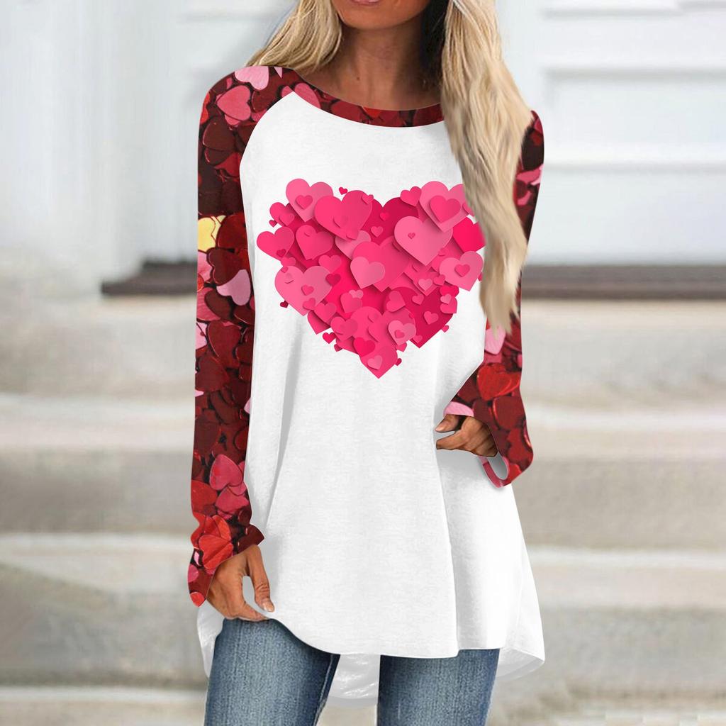 Женский модный универсальный топ с длинным рукавом и средней длиной с принтом в виде сердечек ко Дню святого Валентина