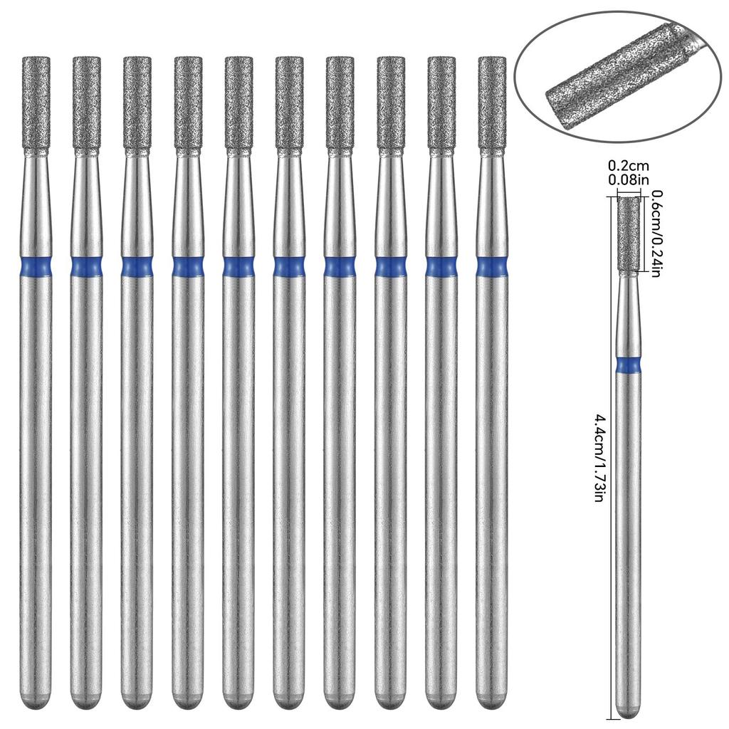 Набор из 10 алмазных фрез для ногтей Электрические фрезы для маникюра Вращающиеся боры Очистка кутикулы Маникюрные насадки для дрели