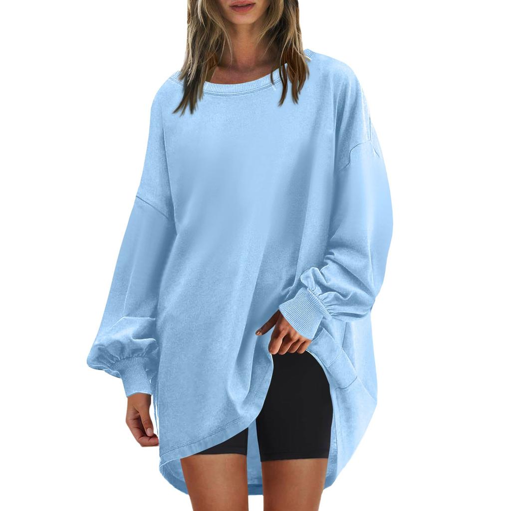 Женская негабаритная круглая толстовка, модный однотонный пуловер, туника с длинными рукавами, топы