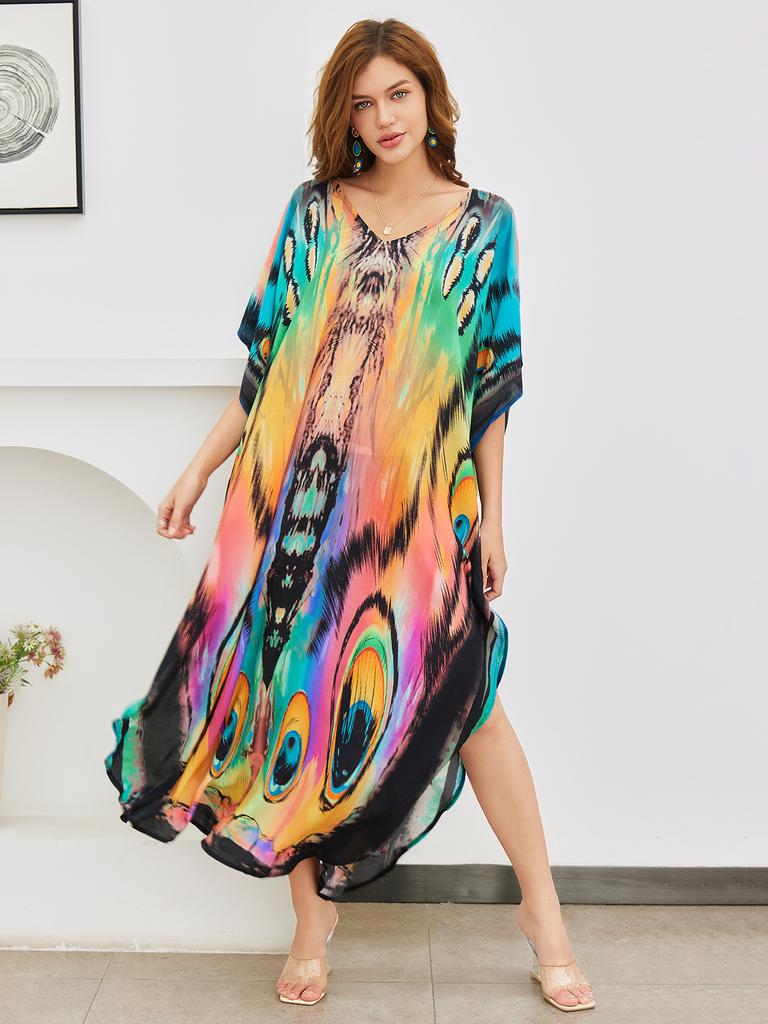 Пляжные кафтаны для женщин с принтом бабочки и попугая, летние платья больших размеров, праздничные купальные костюмы, дропшиппинг