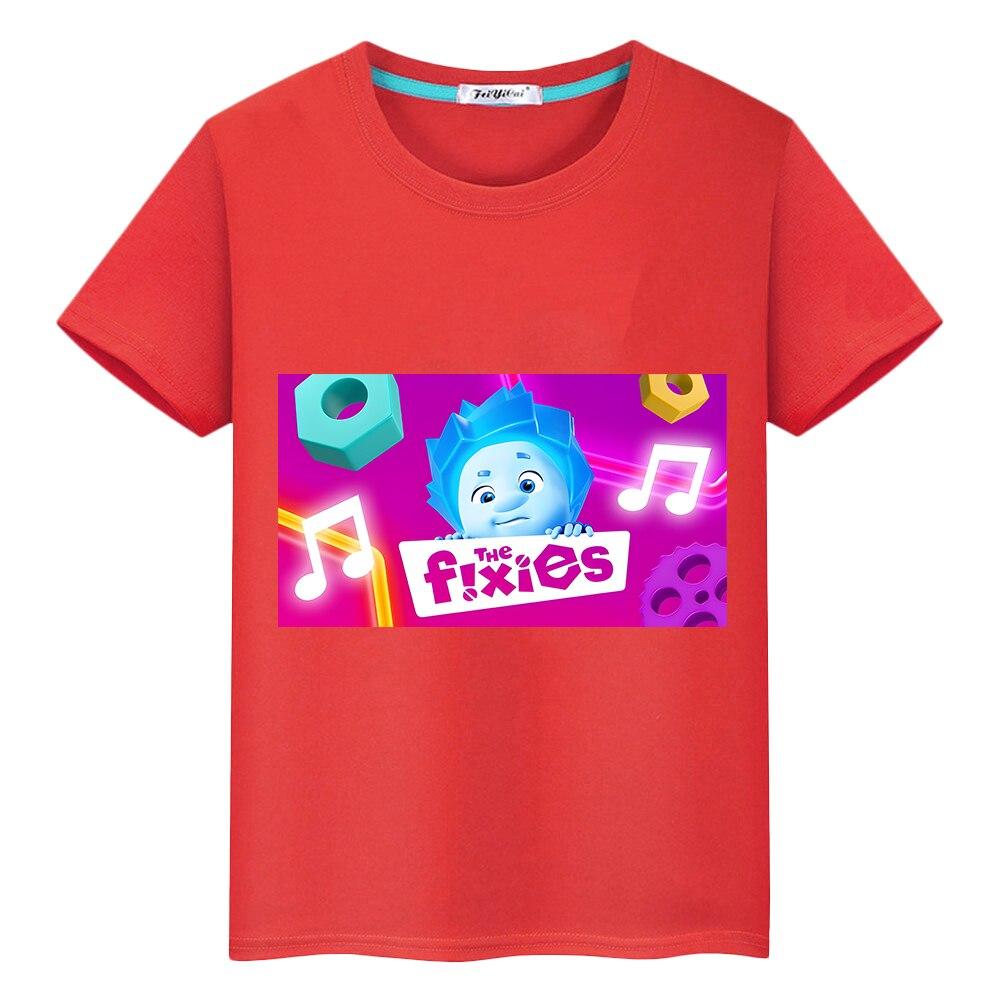 Фиксики, летние милые футболки с русским аниме, одежда для мальчиков и девочек, футболка из 100% хлопка, повседневные короткие топы с принтом, цельная детская одежда y2k