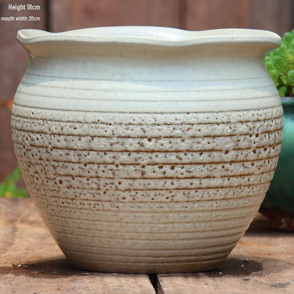 Large Ceramic Terracotta Flower Pot for Balcony and Living Room - Ideal for Succulents, Orchids, Green Radish, and Plants