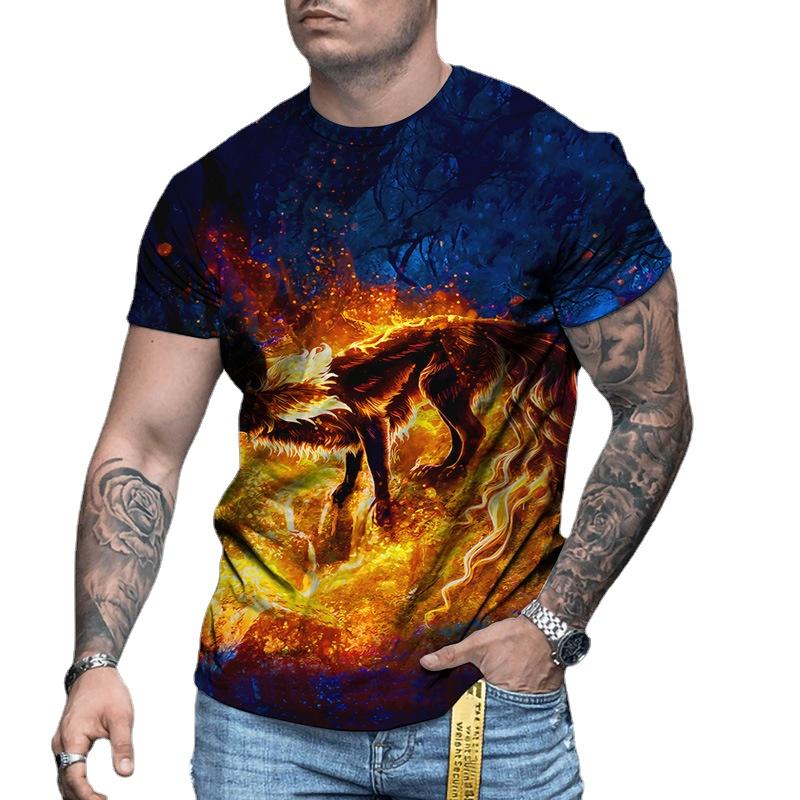 Летняя мужская футболка с 3D животным принтом, свободные топы с круглым вырезом и короткими рукавами для мужчин