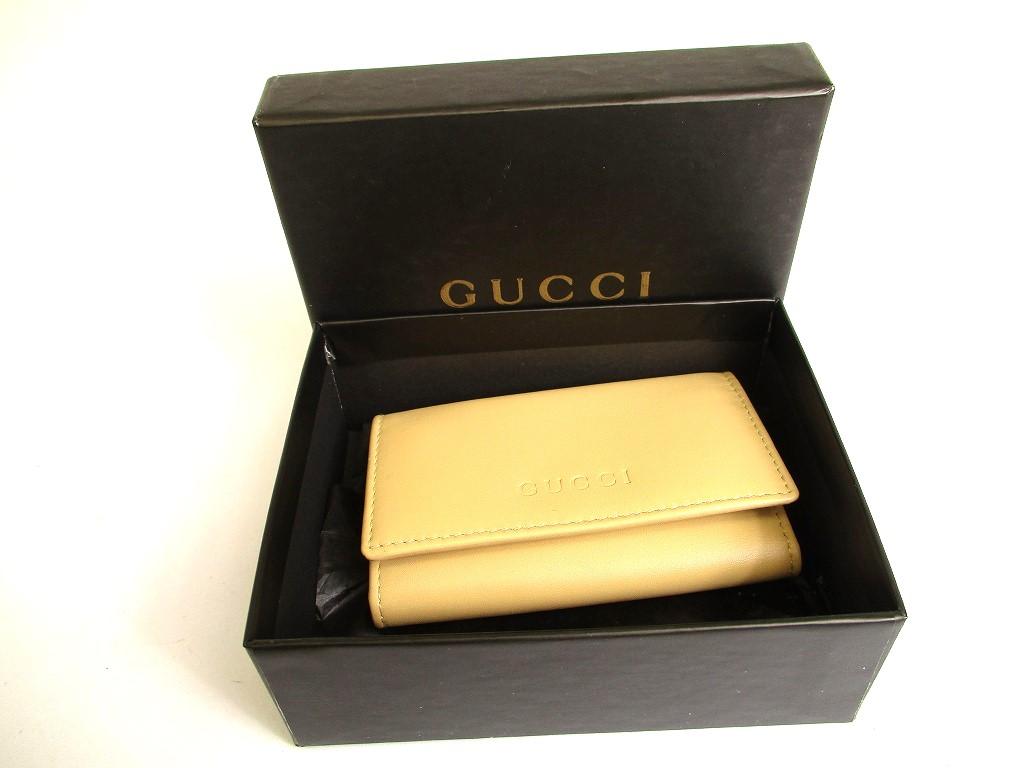 Authentic GUCCI Logo Beige Leather 6 Pics Key Cases #9626  Refurbished