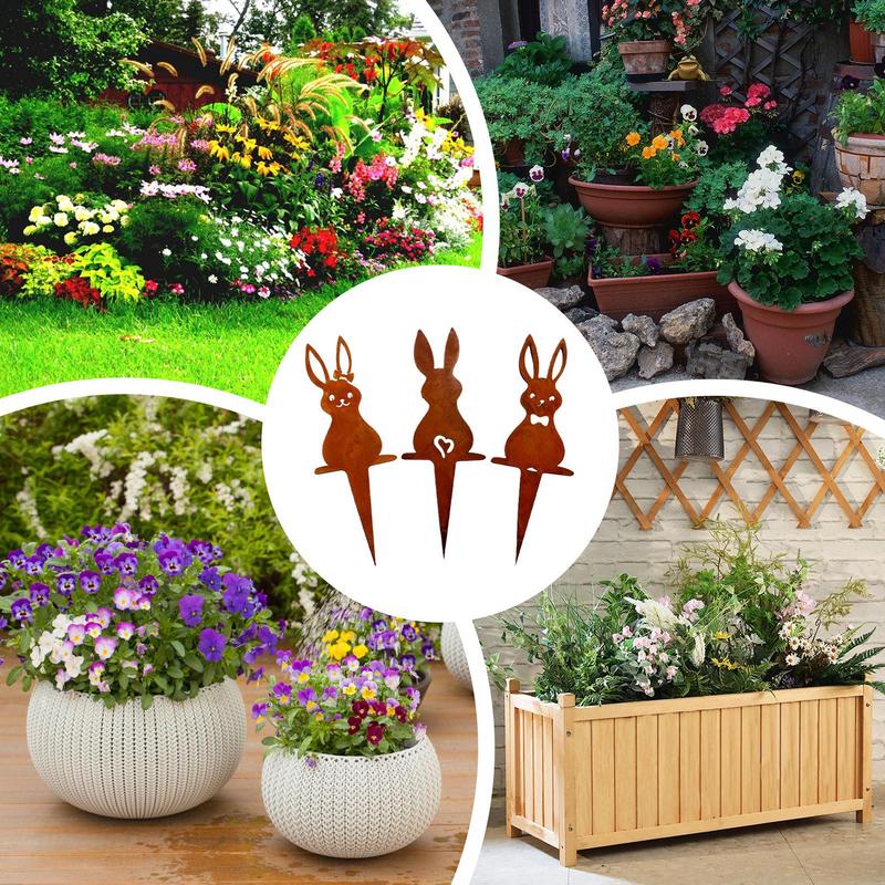 Easter three piece bunny yard garden insert decoration Rustic iron Rabbit Garden Stake Outdoor Yard Art for Farmhouse Decor