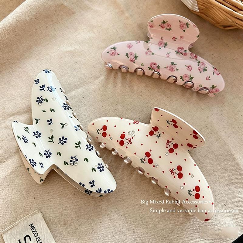 High Quality Acetate Cherry Flower Rhinestone Hair Claw For Women Girls Sweet Hair Clip Claw Clip Hair Accessories
