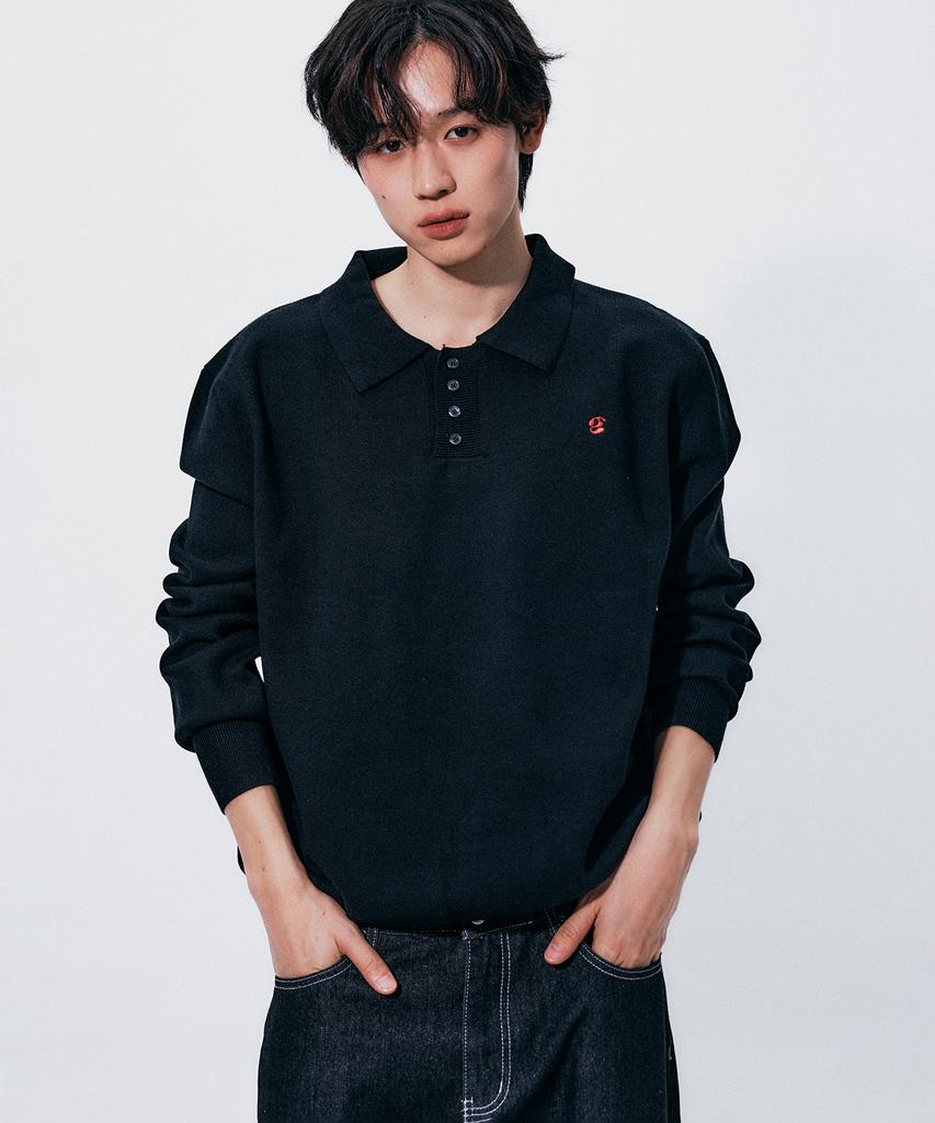 SOMEPLACE MAN Basic Rugby Single Collar Soft Knit Sweatshirt_3 Colors