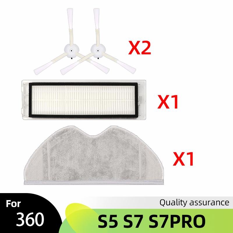 Spare Main Side Brush Mop Cloth Wipe Hepa Water Filter for Qihoo 360 S5 / S7 Pro Robot Vacuum Cleaner Cleaning Accessories