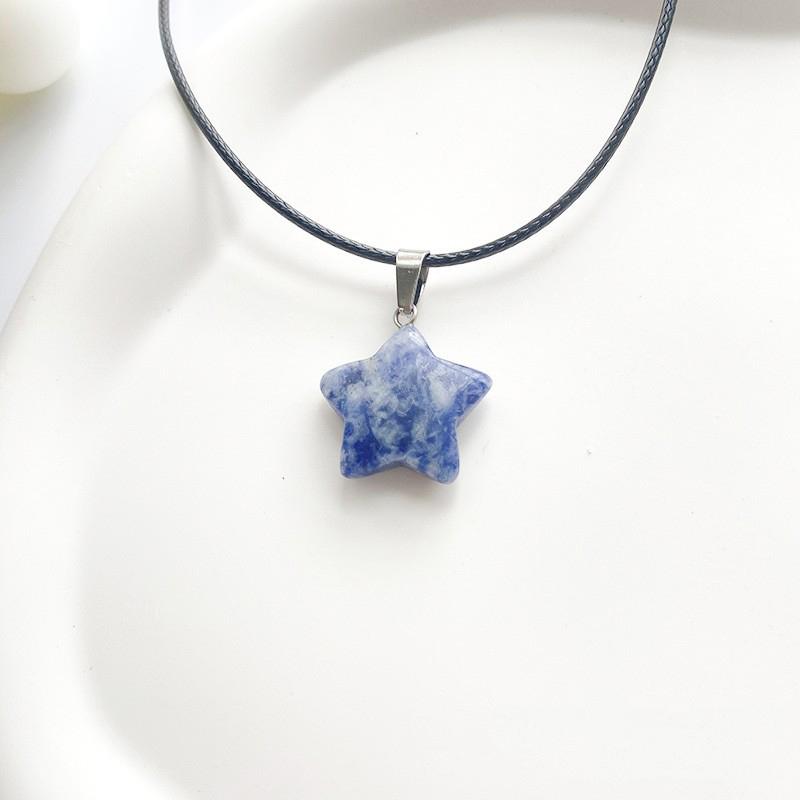 Trend Natural Stone Hexagon Crystal Rose Quartz Opal Star Pendant Necklace for Women Fluorite Lapis Bullet Pendulum Jewelry Gift