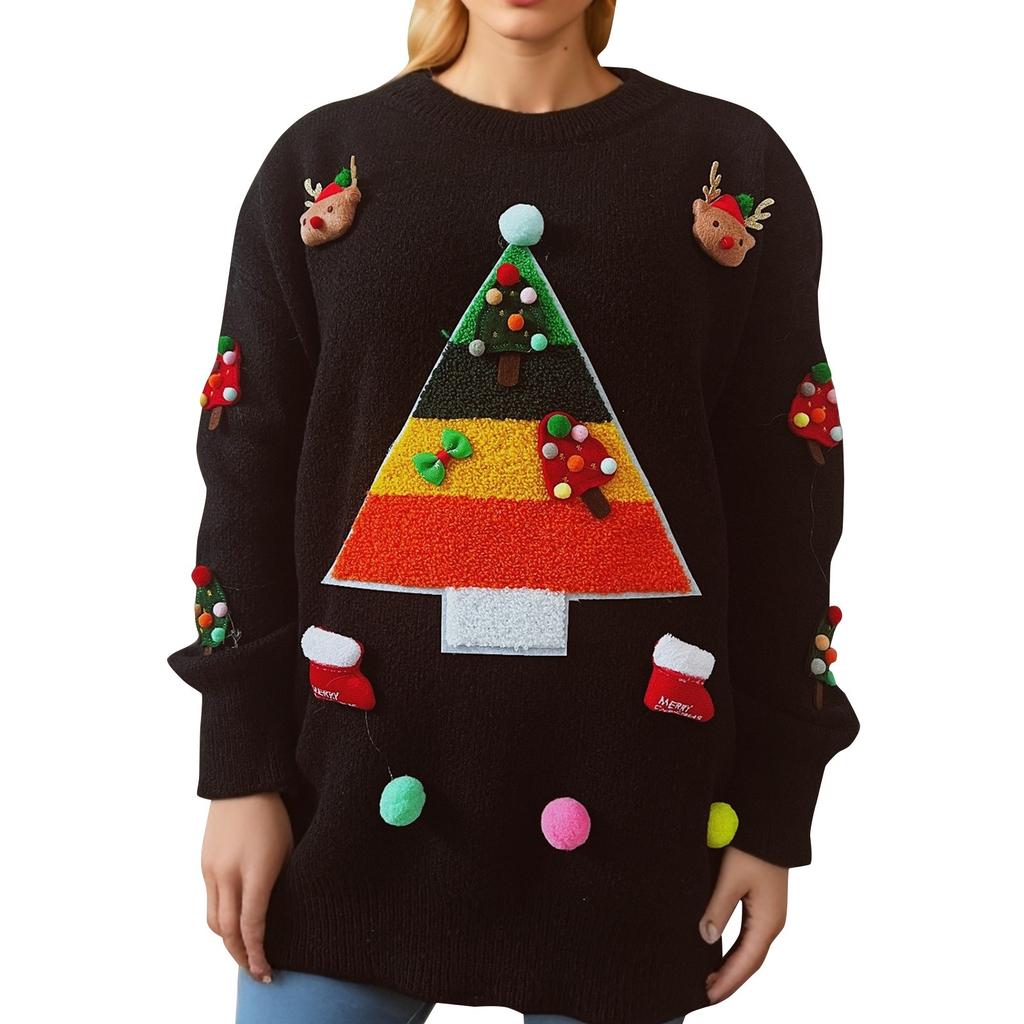 Женский осенне-зимний модный рождественский свитер с круглым вырезом и длинным рукавом