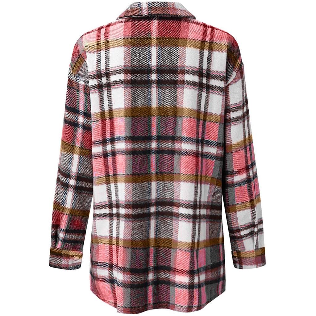 Женские клетчатые рубашки с начесом, фланелевая куртка с длинными рукавами и лацканами на пуговицах и карманами, фланелевая куртка, пальто