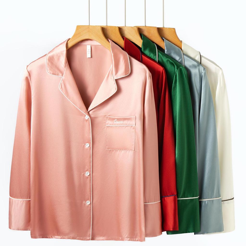 Yuyue Women's Long-Sleeved Mulberry Silk Pajamas: Breathable and Loose-Fitting Sleepwear for Spring and Summer.