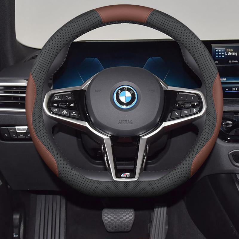 Odorless, non-slip steering wheel cover for BMW i3, i5, ix1, ix3, 5 Series & new energy vehicles; stitch-free design.