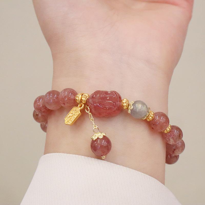 Super Natural Strawberry Crystal I Rabbit Bracelet Bangles Women Fashion Jewelry Accessories Gift