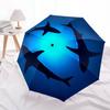 Ocean Blue Shark Silhouette Wall Art Decor Umbrella, Cute Umbrella with Cute Design, Portable 3-Fold Compact Umbrella for Men & Women, Valentine's Day