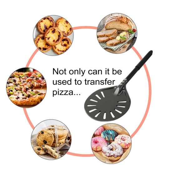 6-Inch Round Pizza Turning Peel Long Handle Non-stick Lightweight Perforated Anodized Aluminum Alloy Homemade Pizza Turner Spinner