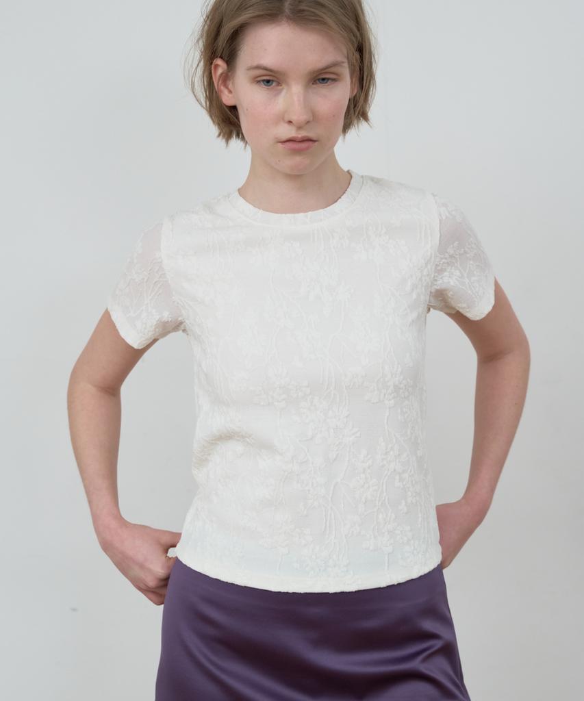 MA JOURNEE Lace Slim T-Shirt_Cream