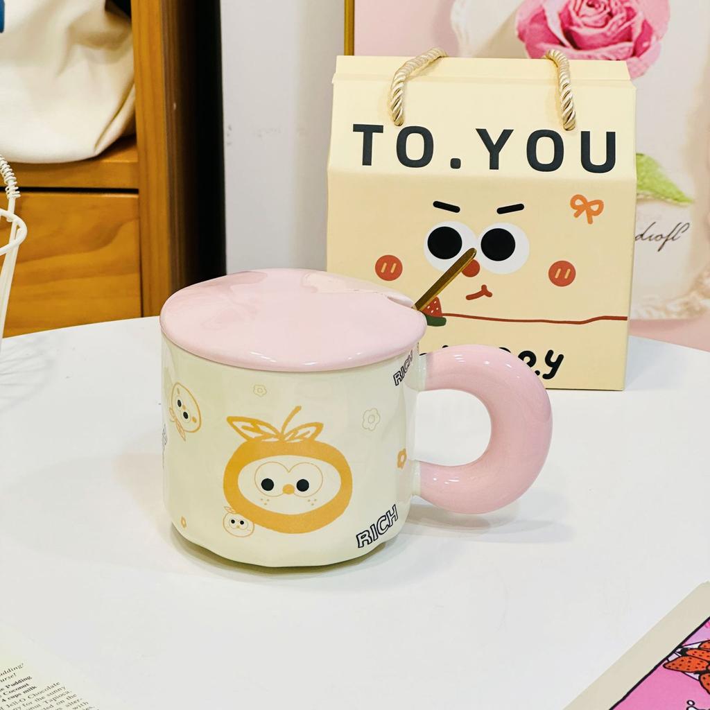 Милая чашка для воды для студентов, розовая чашка, маленькая подарочная коробка, керамическая чашка, маленькая оранжевая кружка с рисунком в подарок