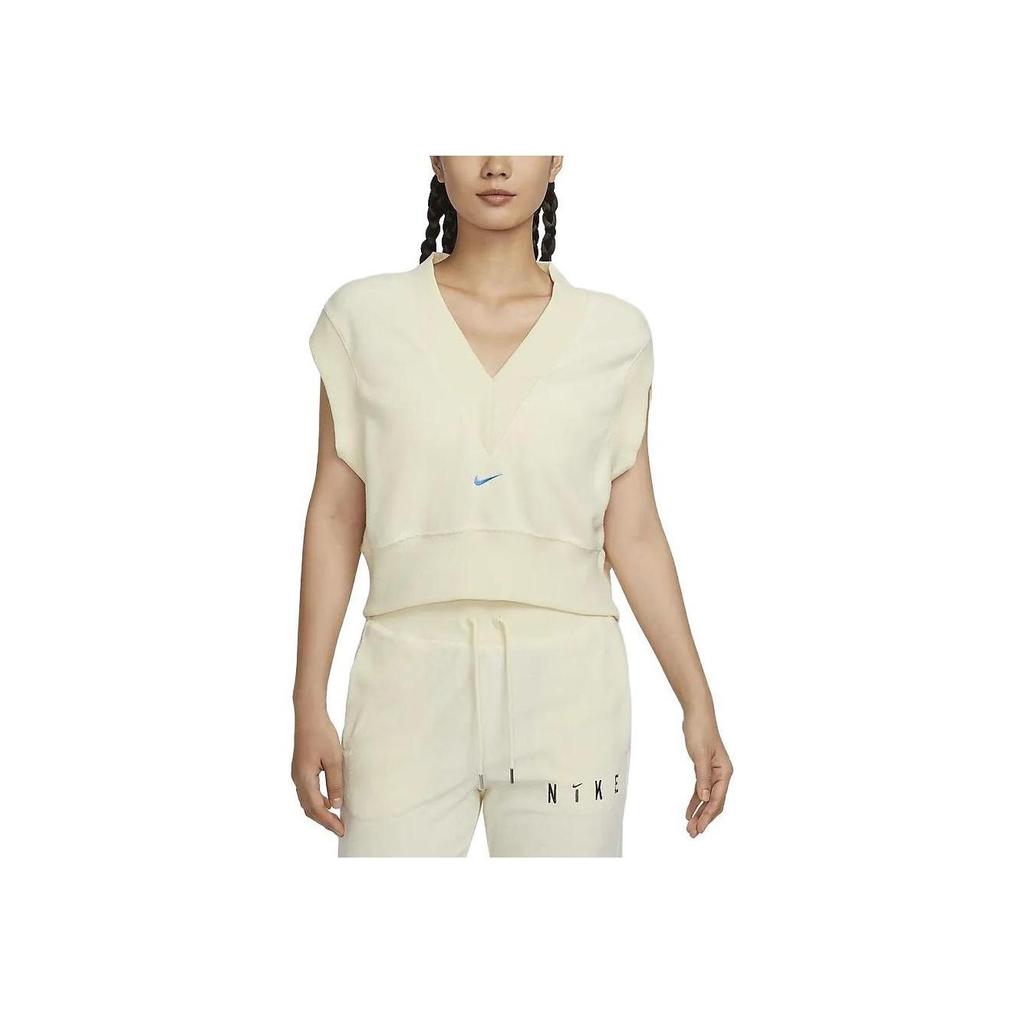 Nike Однотонный свободный повседневный жилет с V-образным вырезом, женские топы, цвет кокоса и молока FV4010-113