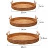 Hand-Woven Round Rattan Tray Fruit Snacks Storage Basket Organizer with Handle Autumn Woven Storage Tray Snack Fruit Tray