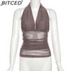 BITCED Весенний женский однотонный облегающий уличный стиль, модный топ-майка с халтер-воротником, сексуальный с открытой спиной