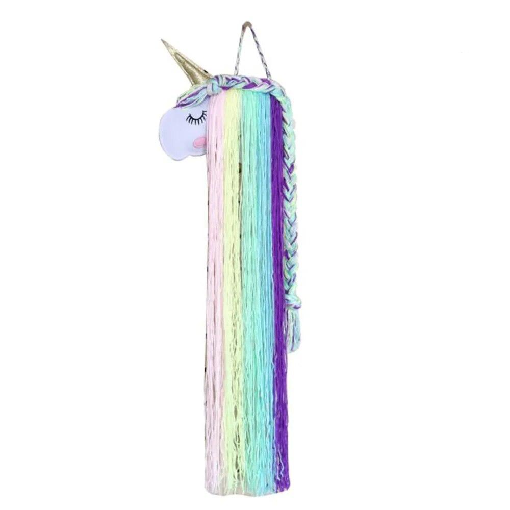 INS Unicorn Head Wall Decoration Rainbow Macrame Unicorn Children Hairclip Hair Storage with Wall-Mounted Home Decor Dropship