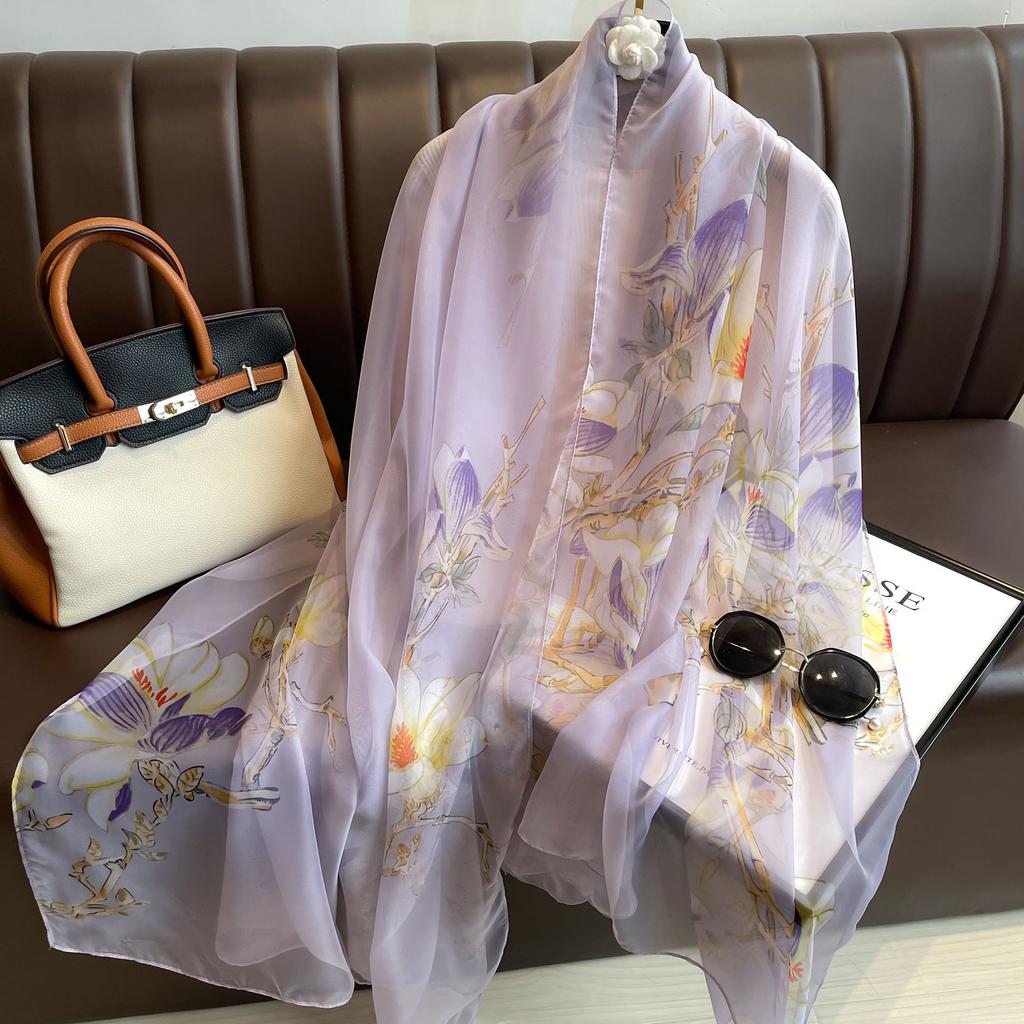 Women'S Scarf - Vibrant Red Gradient, Soft Lightweight Polyester Shawl with Feather Print, Breathable for Travel, Beach, Sun Protection