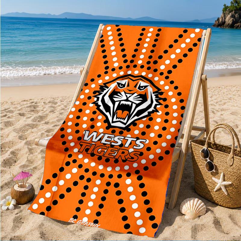 Wests Tigers Roar Strength And Pride Beach Towel, Quick-drying, Easy to Care for, Suitable for Both Fitness and Beach Vacations,Sports Essential