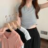 New Arrivals Open Run Crop ShorT Sleeve T shirT Women Slender Look whiTe Black