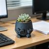 Милый улыбающийся цветочный горшок, 3D-печатный цветочный горшок в виде читающей головы, Сидящая фигурка с книгой и чашкой, Горшок для суккулентов, кактусов, Настольный декор