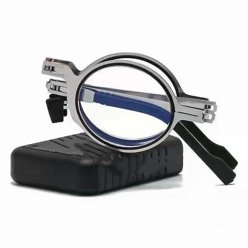 Унисекс Складные Очки для Чтения Прозрачные Линзы Полностью Металлическая Оправа Защита от Синего Света Поставляются с Футляром для Мужчин и Женщин