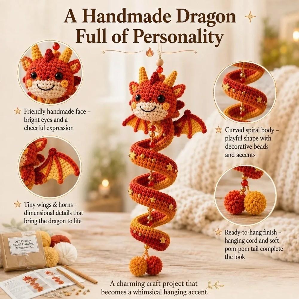 Handmade DIY Dragon Spiral Pendant Set Fabric Tassel Knitting Spiral Dragon Craft Kit Window Hang