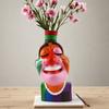 Ваза с человеческим лицом, цветное лицо, абстрактная художественная ваза, цветочная композиция