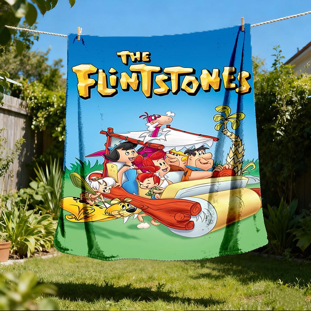 1pc Flintstones Outdoor Flannel Blanket Gift For Boys Girls Adults, Family Friends