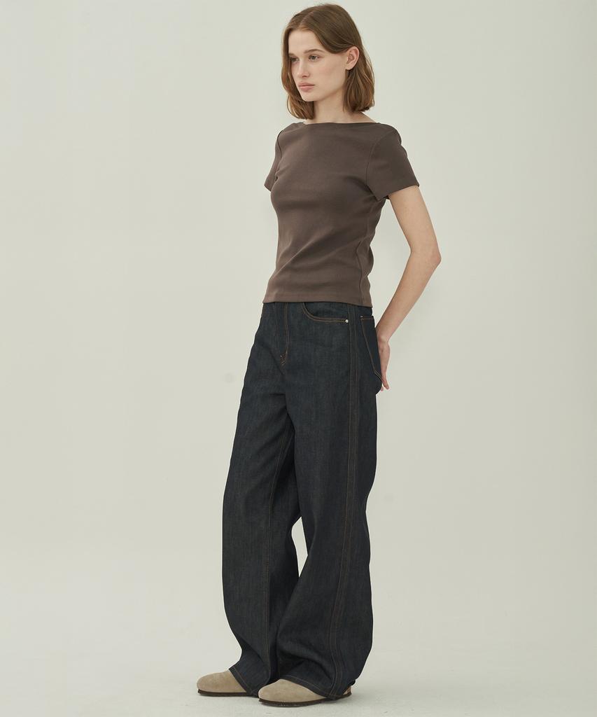 MOTT Boat Neck T-Shirt - Brown