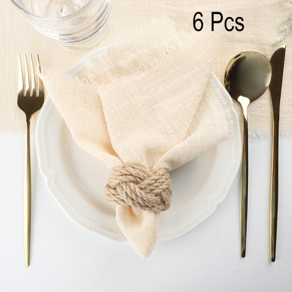 6PCS Rustic Style Burr Edge Cotton Napkin Tassel Design Gauze Tea Towel Wedding