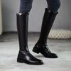 Fashion Black Elegant with Low Heels Pointed Toe Leather Women's Long Boots 2025 Autumn Winter Fleece-Lined Ladies Knee High Shaft Shoes