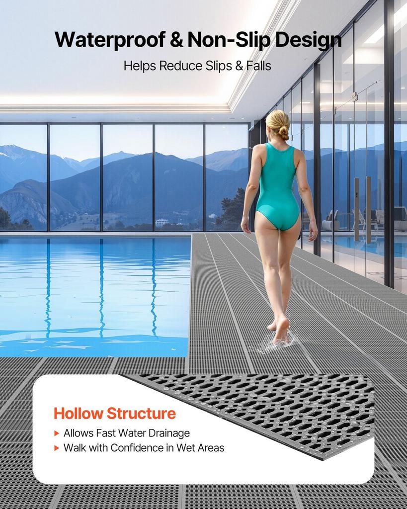 Drainage Mat, 90 x 1500 cm, PVC Non Slip Commercial Floor Mat, Wet Area Water Drain Splash Matting Hollow Doormat Roll, for Outdoor Indoor Restaurant
