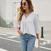 Women's V-Neck Tunic Blouse 3/4 Sleeve Shirts Loose Fit Top with Ring Detail, Casual Dressy Shirt for Work or Daily Wear Blouses Casual Tops S-XXL