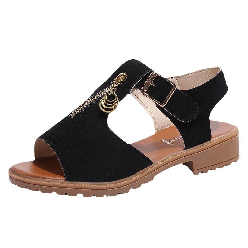 2025 Women's Chunky Heel Summer Sandals: Open Toe, Thick Bottom, Korean Style, Zipper Closure