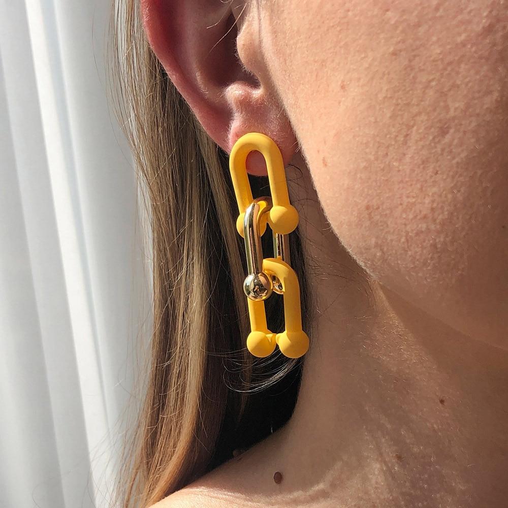 Классические 6 видов ярких цветов, акриловые бамбуковые серьги-цепочки, позолоченные серьги из нержавеющей стали U-образной формы с кисточками для женщин